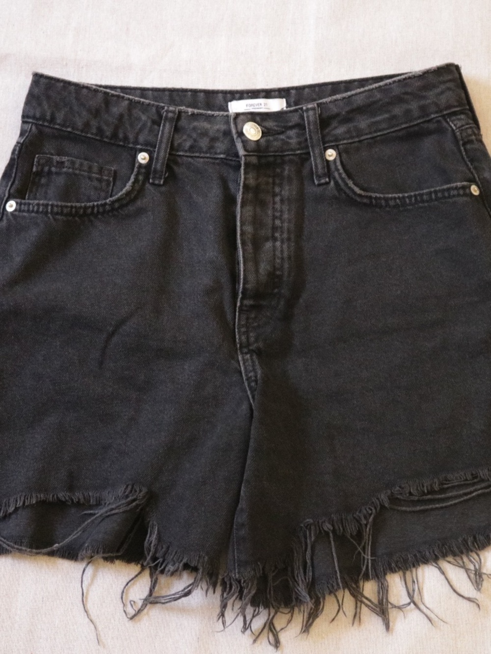 Forever 21 Premium Black Denim Cutoff Shorts Women's Size 26 High Waist Frayed
